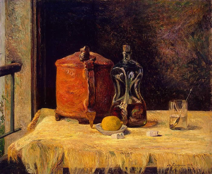 Still life with tine and carrafon. Paul Gauguin