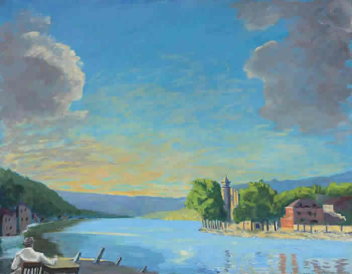 Sir Winston Churchill, O.M., R.A. Scene on the River Meuse at Dinant 