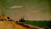 John Constable oil painting titled Brighton Beach with colliers, 1824