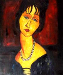 Modigliani FAKE PAINTING - Jean  HEBUTERNE WITH NECKLACE