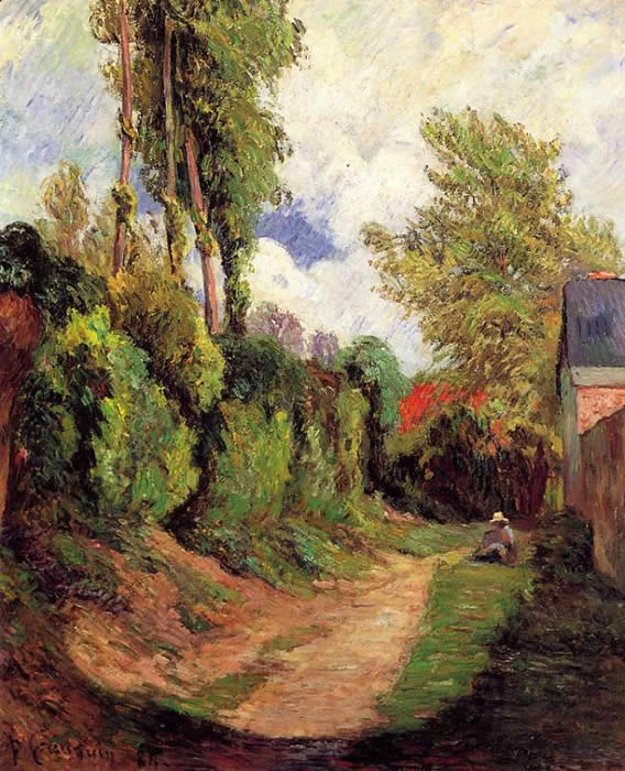 Sunken path (with figure in hat sketching) Paul Gauguin