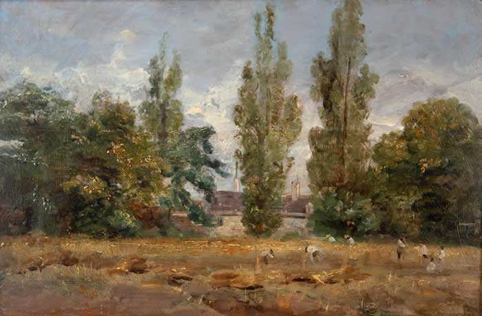Painting of Harvesters in a Cornfield, from the Circle of John Constable

