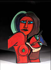 Corneille painted wooden sculpture 