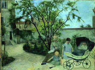 La famille du peintre dans le jardin de la rue Carcel. Paul Gauguin