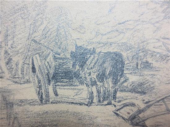 John Constable pencil on paper sketch titled Heavy Horse at rest beside a plough, 1816