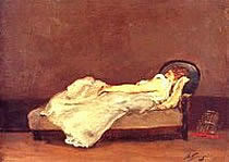 Mette Gauguin dormant sur un canap&eacute; Paul Gauguin